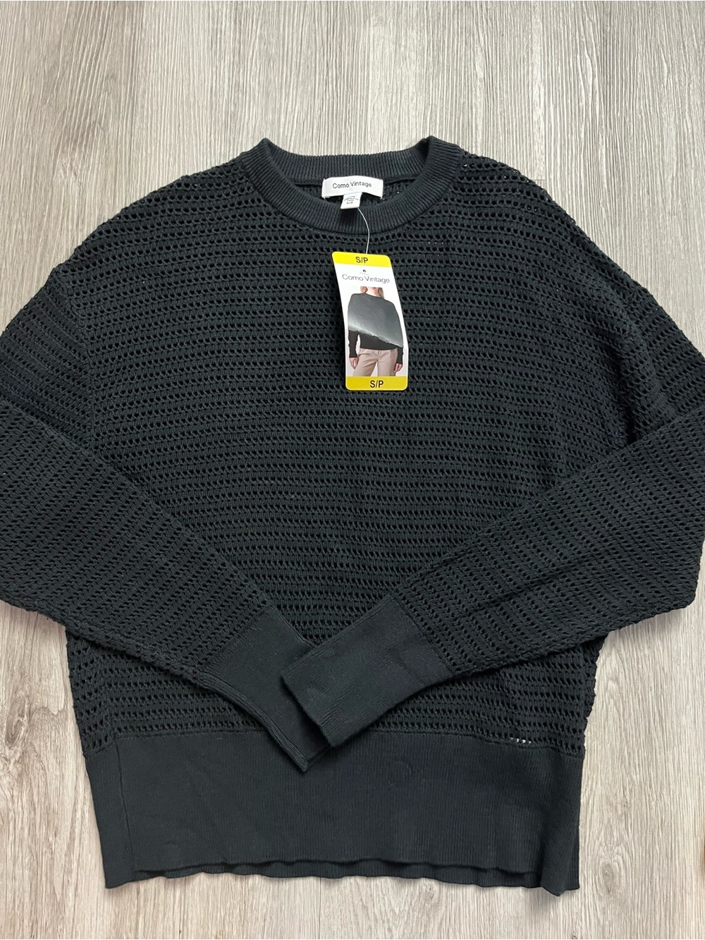 🔥365–NWT Como Vintage Black Open-Knit Crewneck Sweater